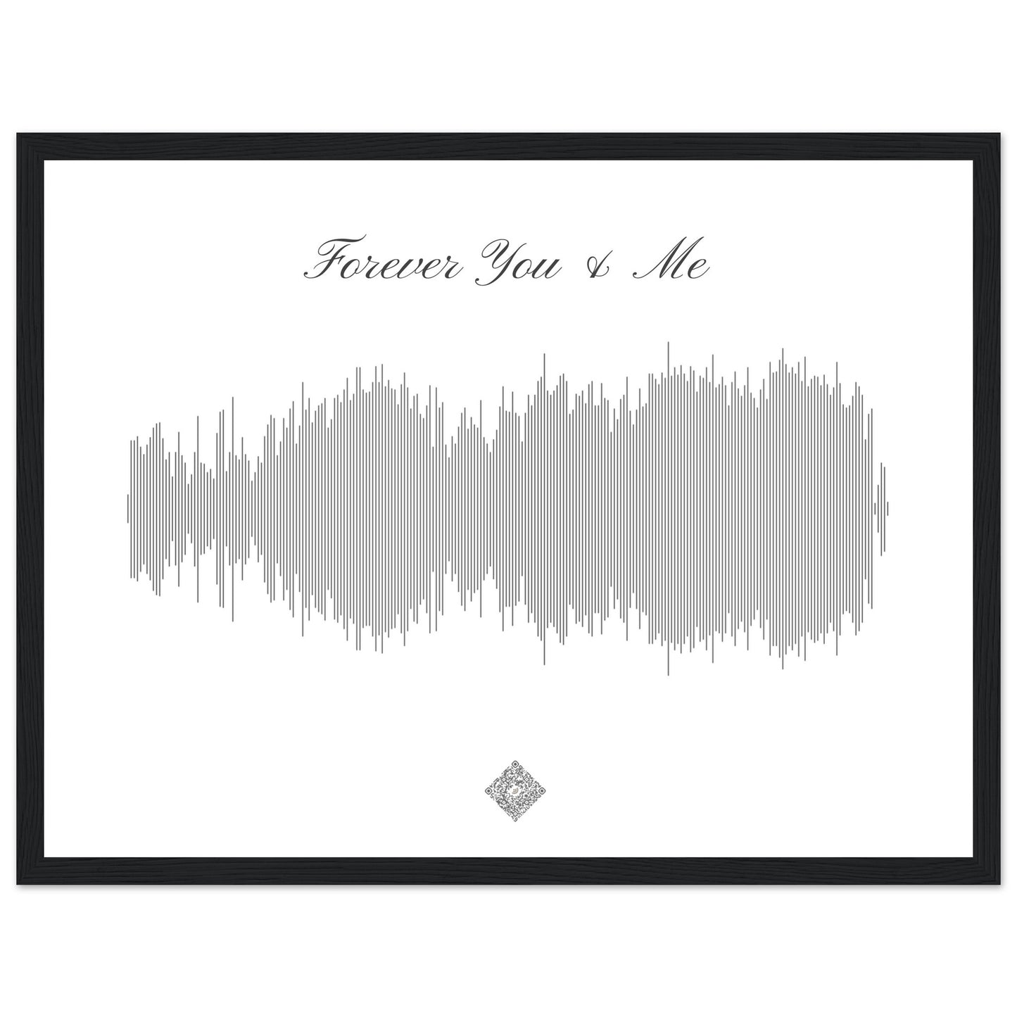 Personalized soundwave print in a black frame on a white brick mantel